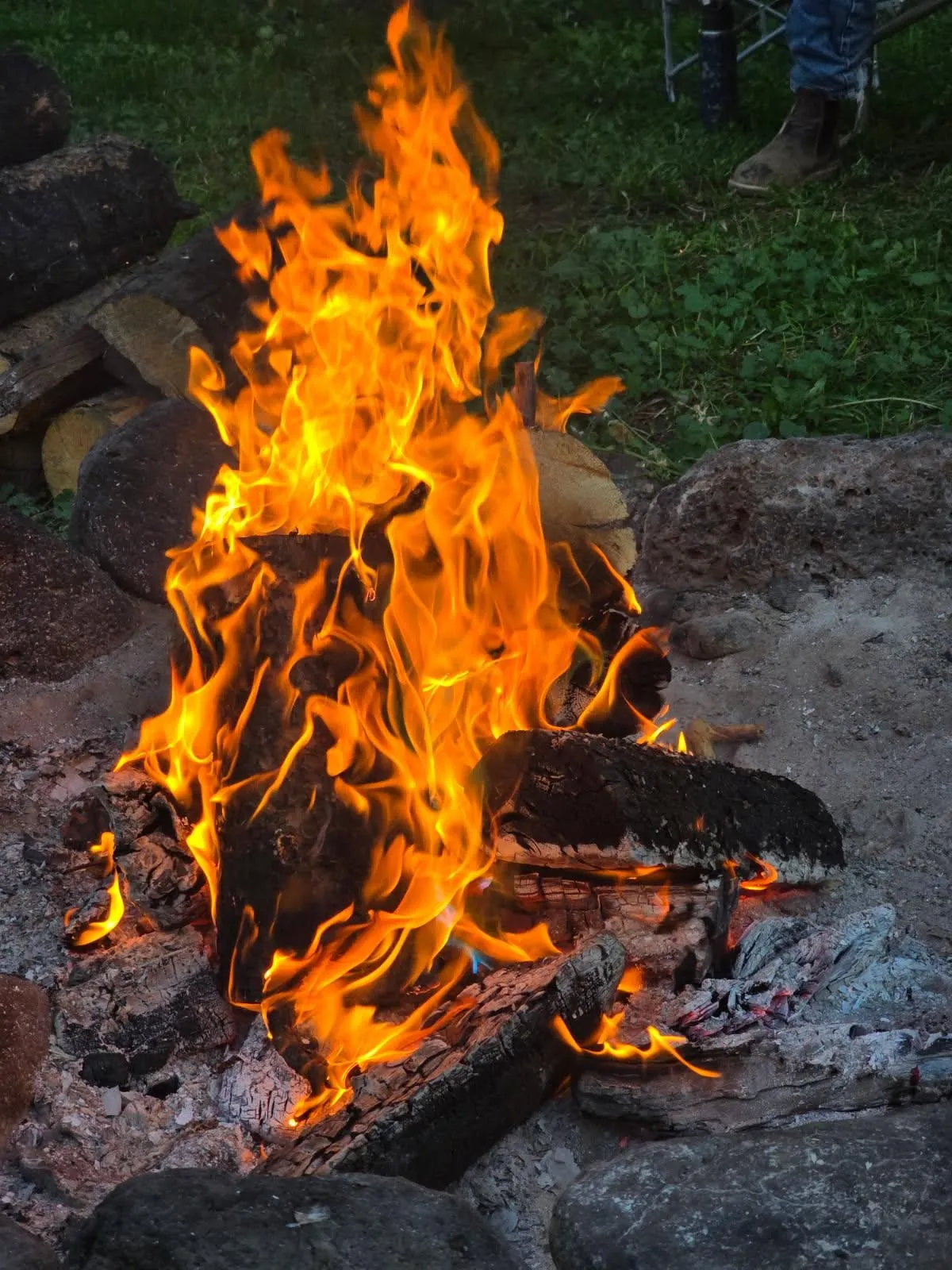 A campfire burning bright orange